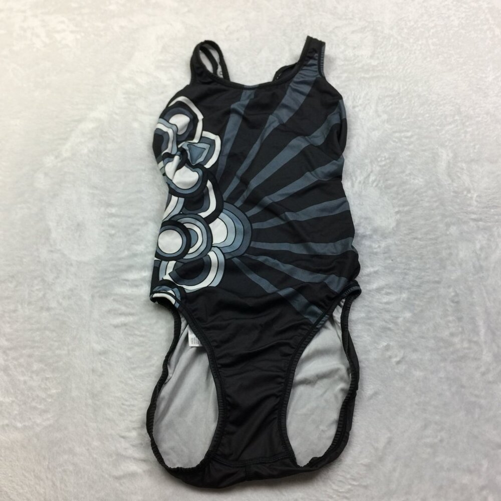 New! Sugoi Indie Swimsuit Size 34 US 4/S Womans Black Racer Back Gunmetal